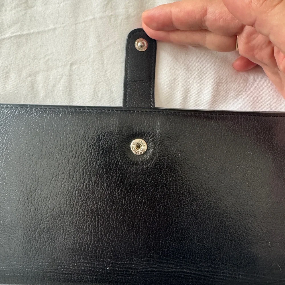 CHANEL Camellia Embossed Black Leather Long Flap Wallet Vintage